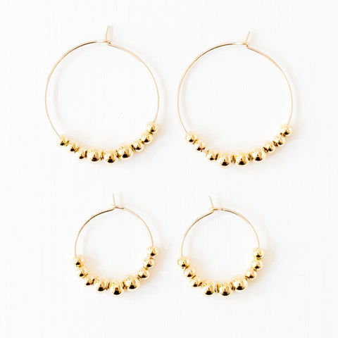 Dainty Gold-Filled Beaded Hoop Earrings, Waterproof Minimalist Hoops
