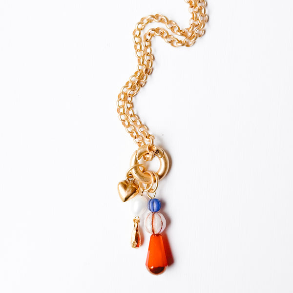 Long Charm Necklace with Interchangeable Charms & Freshwater Pearl