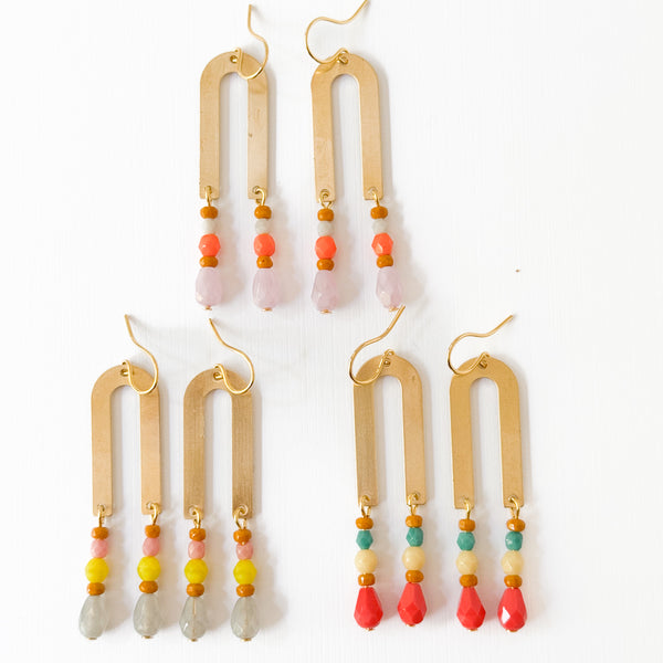 Brass Arch Earrings with Glass Beads