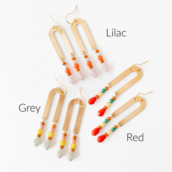 Brass Arch Earrings with Glass Beads