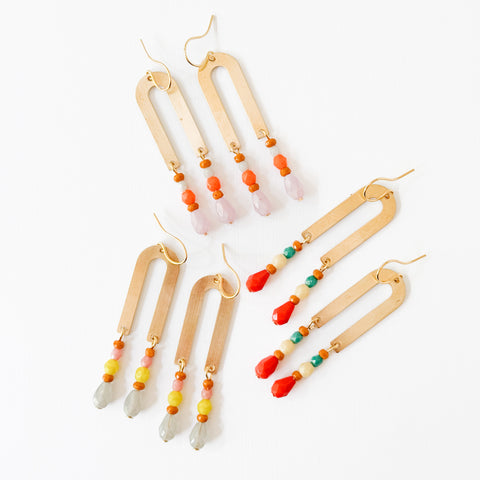 Brass Arch Earrings with Glass Beads