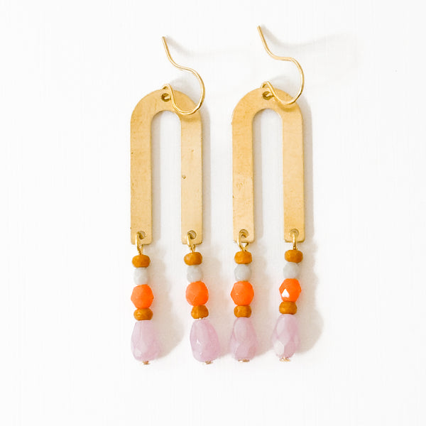 Brass Arch Earrings with Glass Beads