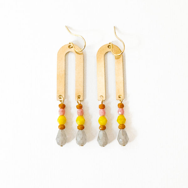 Brass Arch Earrings with Glass Beads