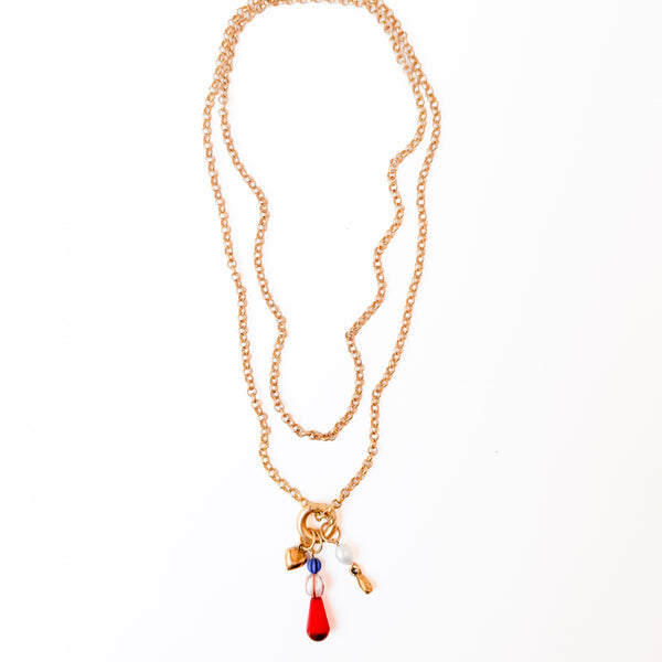 Long Charm Necklace with Interchangeable Charms & Freshwater Pearl