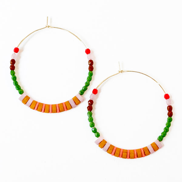 Big Tila Bead Hoop Earrings Colorful Miyuki Beads Gold Hoops