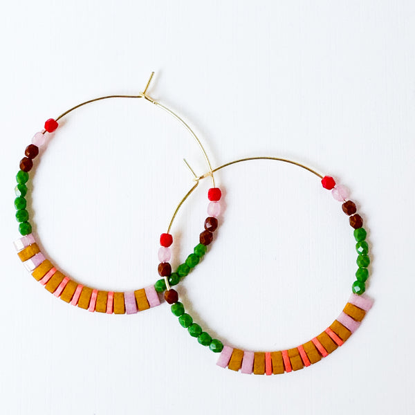Big Tila Bead Hoop Earrings Colorful Miyuki Beads Gold Hoops