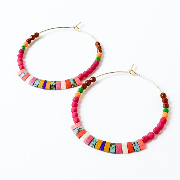 Big Colorful Tila Bead Hoop Earrings Miyuki Beads Hoops