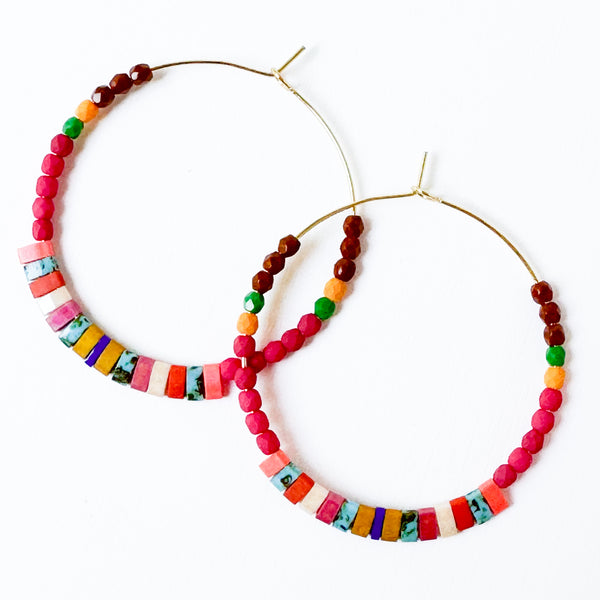 Big Colorful Tila Bead Hoop Earrings Miyuki Beads Hoops
