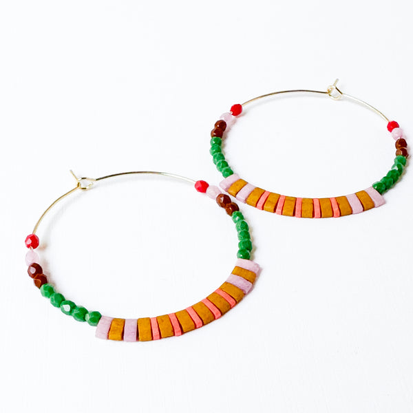 Big Tila Bead Hoop Earrings Colorful Miyuki Beads Gold Hoops