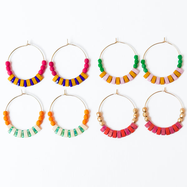 Boho Medium Gold Filled Hoops with Miyuki Tila Beads