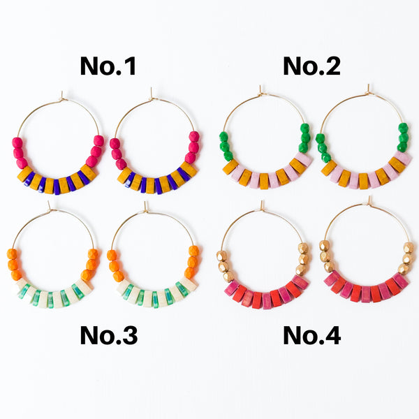 Boho Medium Gold Filled Hoops with Miyuki Tila Beads