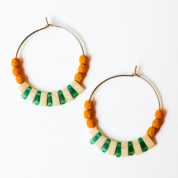 Boho Medium Gold Filled Hoops with Miyuki Tila Beads