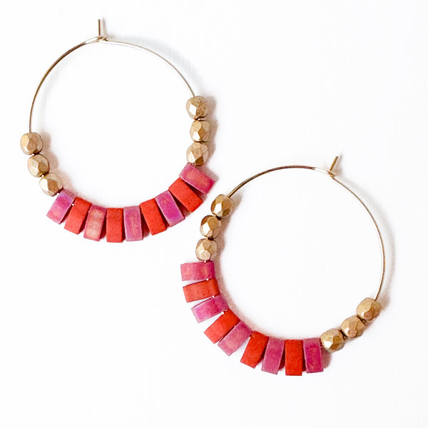 Boho Medium Gold Filled Hoops with Miyuki Tila Beads