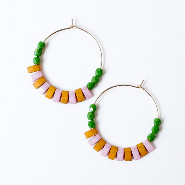 Boho Medium Gold Filled Hoops with Miyuki Tila Beads