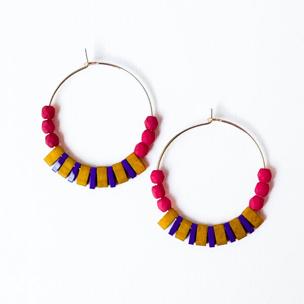 Boho Medium Gold Filled Hoops with Miyuki Tila Beads