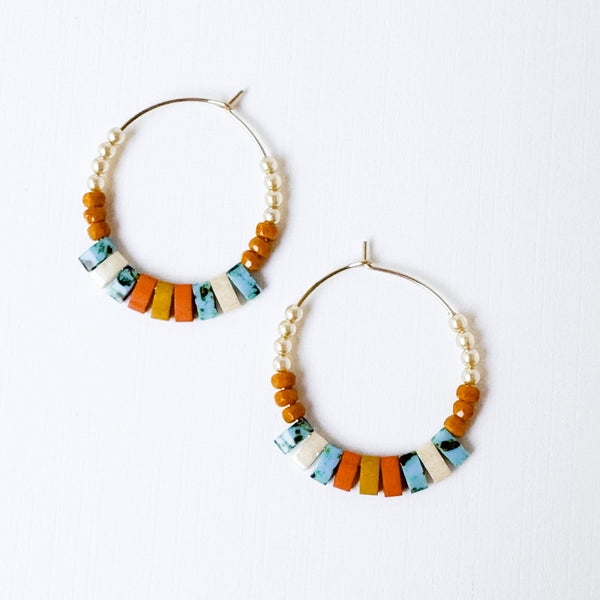 Tiny Crystal Pearl Gold Filled Hoops with Miyuki Tila Beads