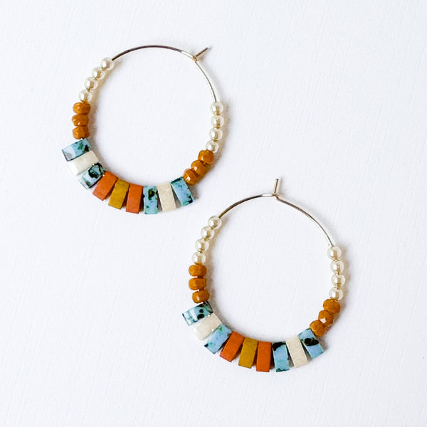 Tiny Crystal Pearl Gold Filled Hoops with Miyuki Tila Beads