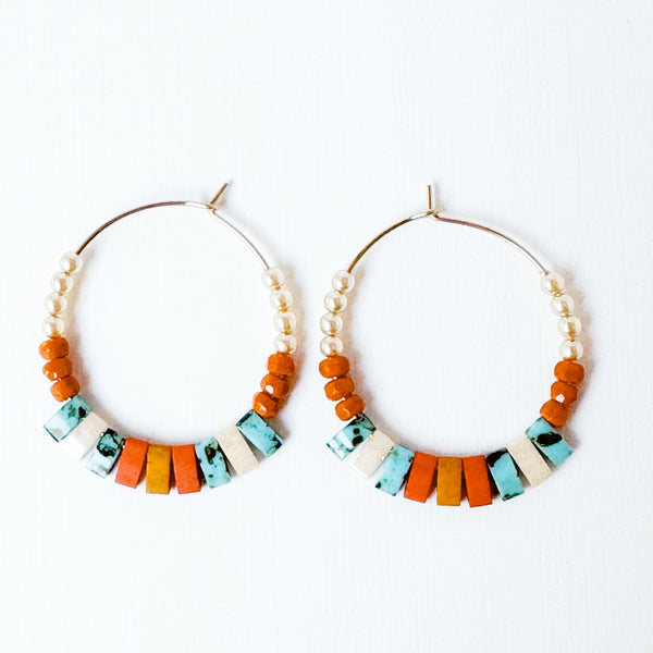 Tiny Crystal Pearl Gold Filled Hoops with Miyuki Tila Beads