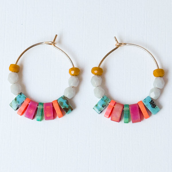 Small Boho Gold Filled Hoops with Miyuki Tila Beads