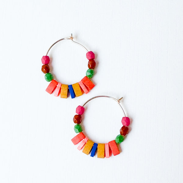 Small Boho Gold Filled Hoops with Miyuki Tila Beads