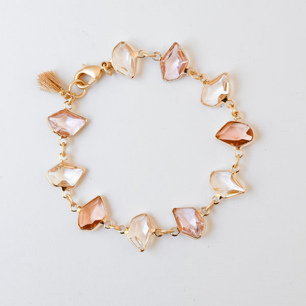 Faceted Glass Link Bracelet with Tassel