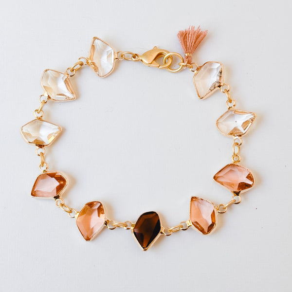 Faceted Glass Link Bracelet with Tassel