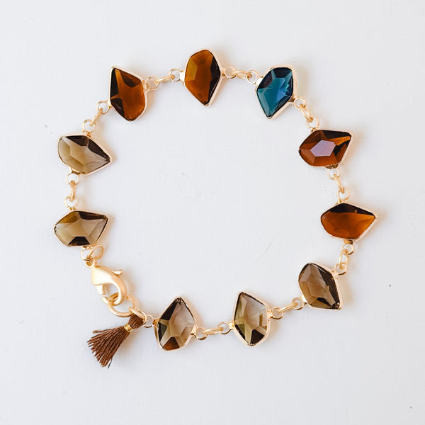 Faceted Glass Link Bracelet with Tassel