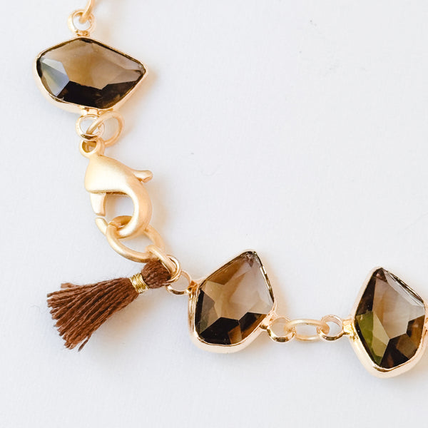 Faceted Glass Link Bracelet with Tassel