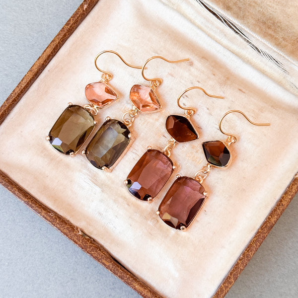 Faceted Glass Color Block Dangle Earrings