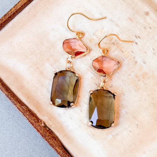 Faceted Glass Color Block Dangle Earrings