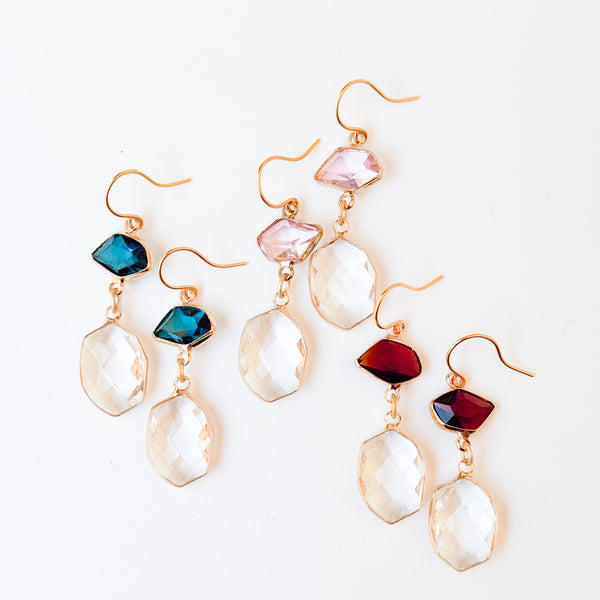 Faceted Glass Drop Earrings | Color Block Design