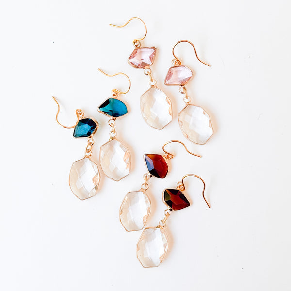 Faceted Glass Drop Earrings | Color Block Design
