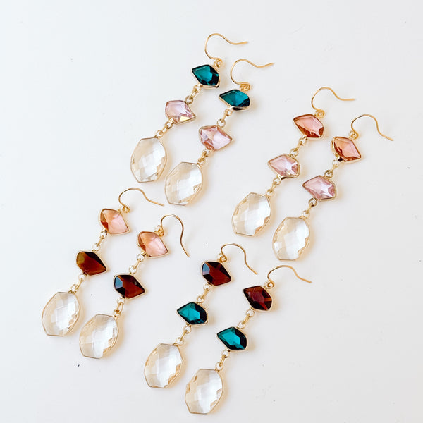 Colorful Faceted Glass Statement Earrings