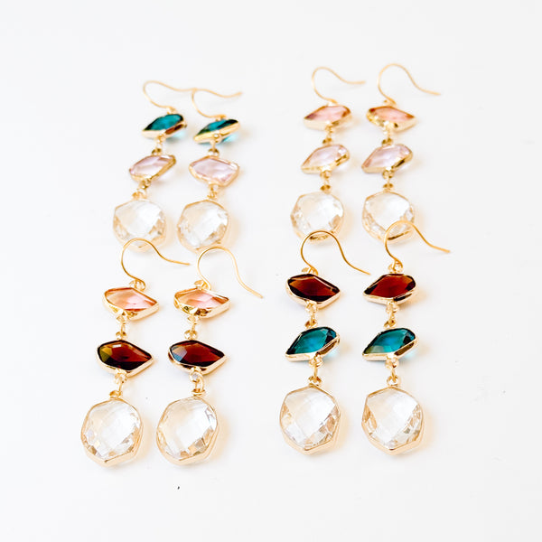 Colorful Faceted Glass Statement Earrings