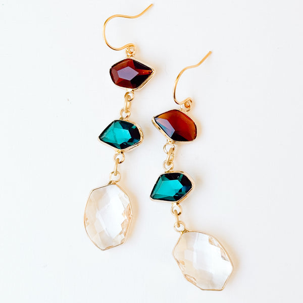 Colorful Faceted Glass Statement Earrings