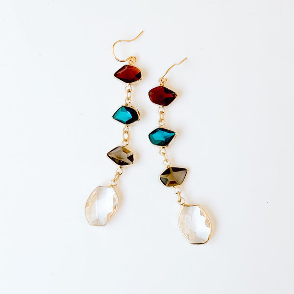 Faceted Glass Statement Earrings | Cascading Drops