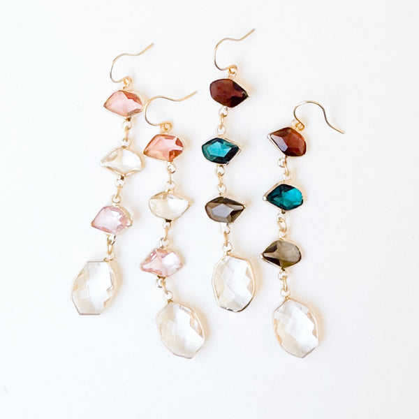 Romantic Faceted Glass Statement Earrings | Cascading Drops