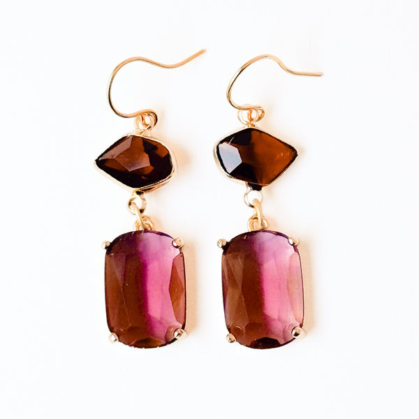 Faceted Glass Color Block Dangle Earrings
