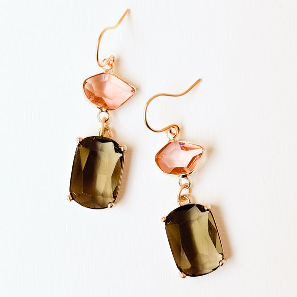 Faceted Glass Color Block Dangle Earrings