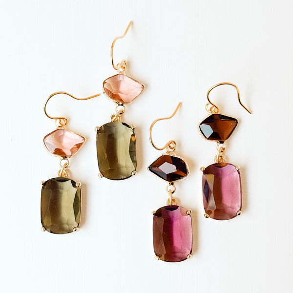 Faceted Glass Color Block Dangle Earrings