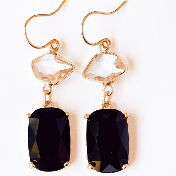 Black & Crystal Clear Faceted Glass Earrings