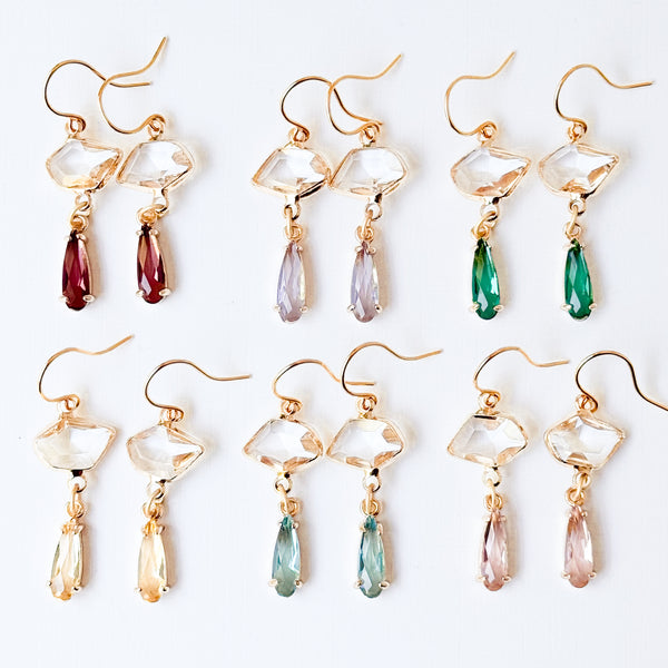 Dainty Petite Faceted Glass Drop Earrings