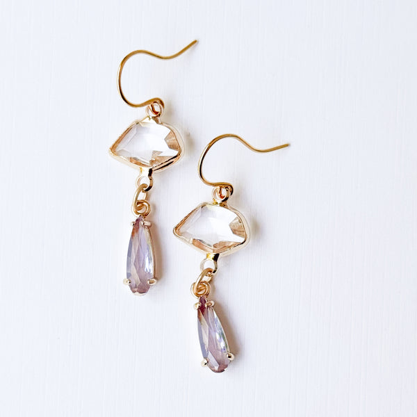 Dainty Petite Faceted Glass Drop Earrings