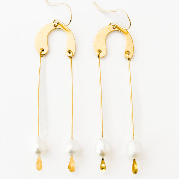 Handmade Long Modern Pearl Earrings