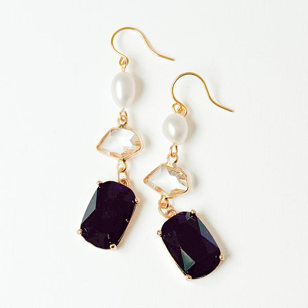 Festive Black Glass & Freshwater Pearl Statement Earrings
