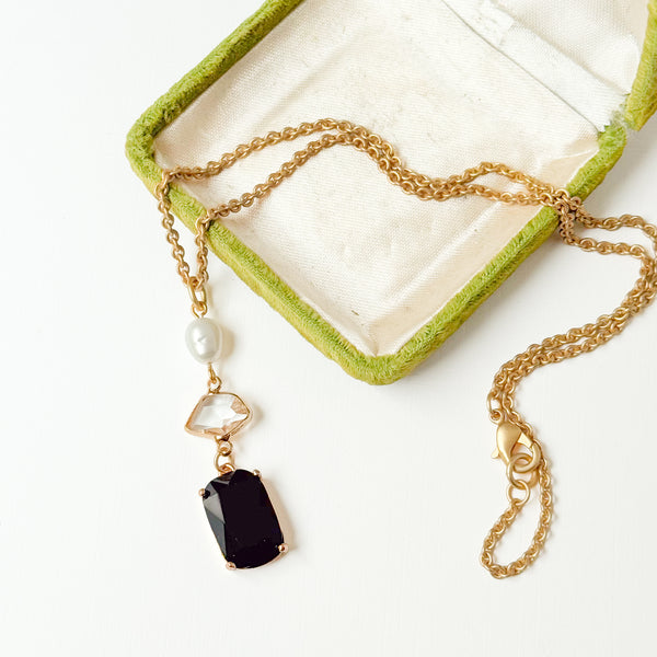 Festive Black Glass & Freshwater Pearl Holiday Necklace