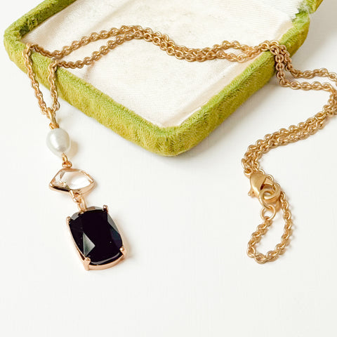 Festive Black Glass & Freshwater Pearl Holiday Necklace