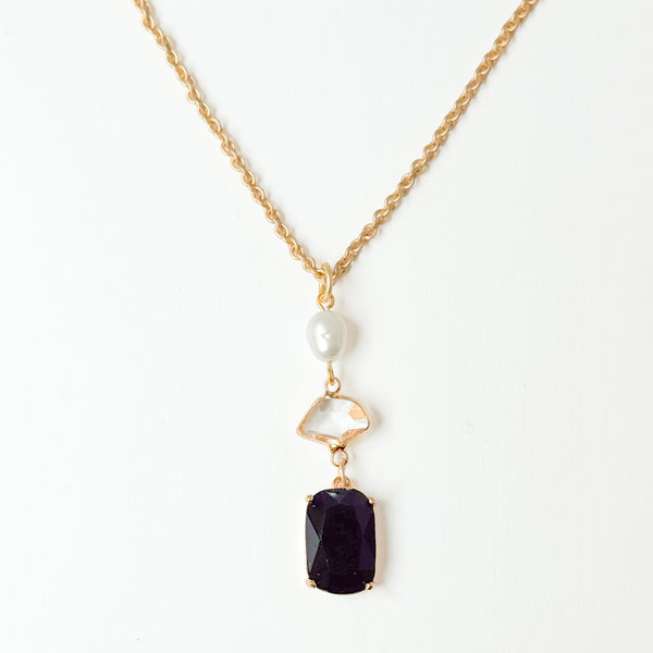 Festive Black Glass & Freshwater Pearl Holiday Necklace