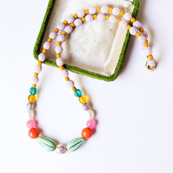 Colorful Pastel Beaded Statement Necklace | Pearl Jewelry