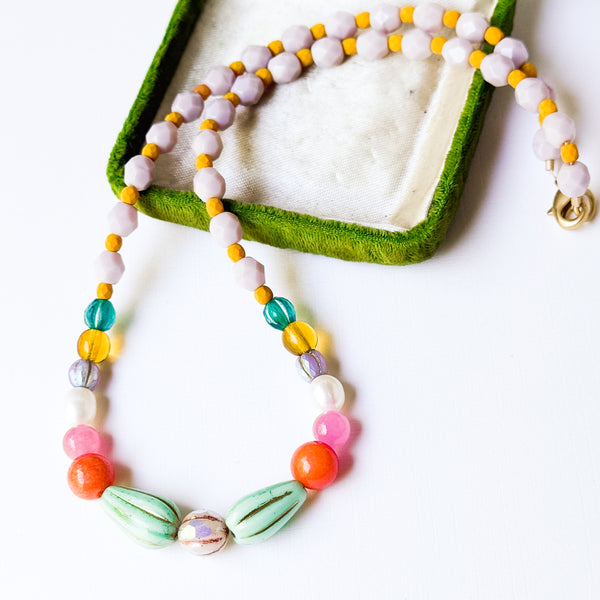 Colorful Pastel Beaded Statement Necklace | Pearl Jewelry